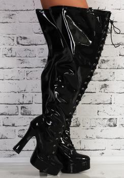 Plateau Overknee High Heels schwarz sehr weiter Schaft  XXL
