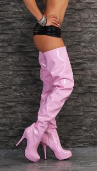 Crotch Plateau Overknee High Heels pink Übergrößen