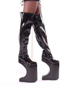 Drag Queen Overknee High Heels mit Halbmond Heel schwarz
