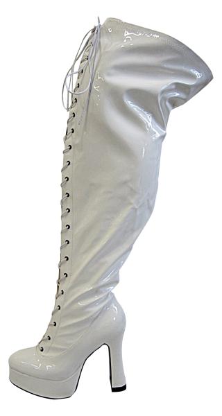 Plateau Overknee High Heels weiß sehr weiter Schaft