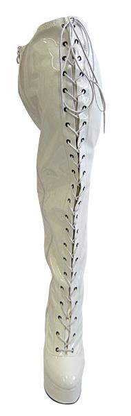Plateau Overknee High Heels weiß sehr weiter Schaft
