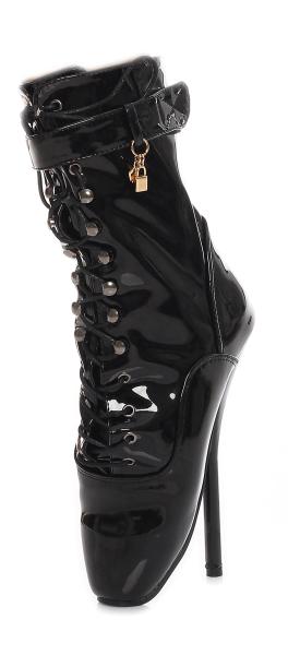 Lack Ballett Stiefeletten High Heels schwarz