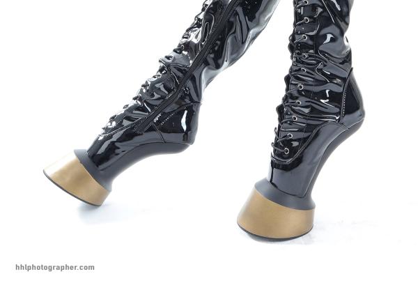 Extrem Pony Overknee High Heels schwarz gold