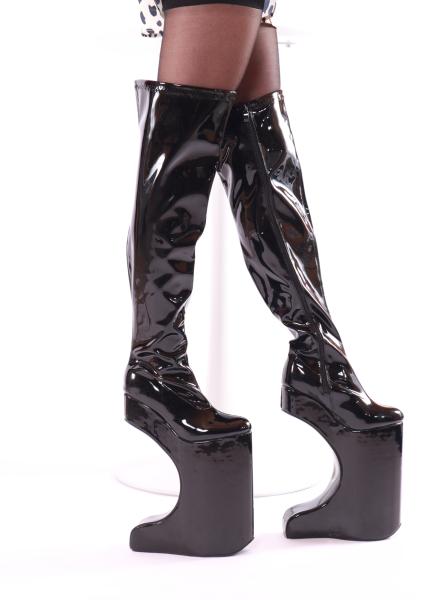 Drag Queen Overknee High Heels mit Halbmond Heel schwarz